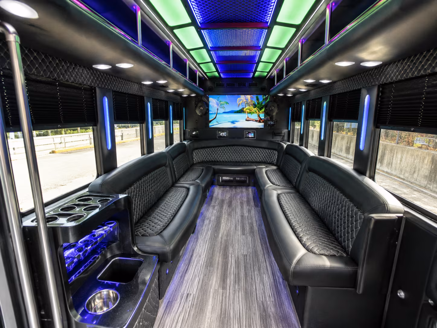 pasadena 18 passenger party bus inside