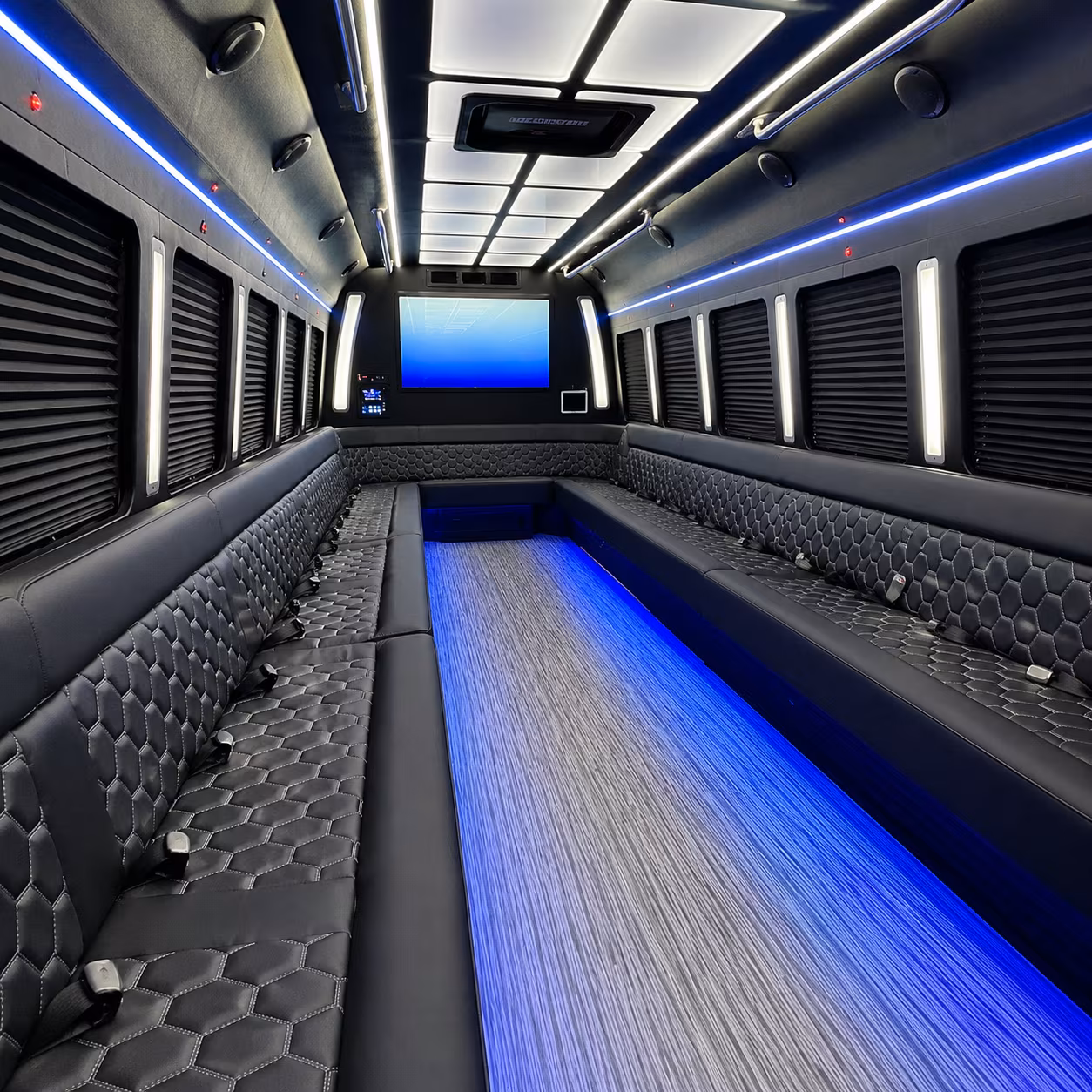 pasadena 50 passenger party bus inside